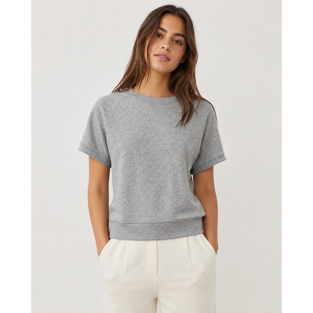 Theory Comfort Dynamite Terry Sweatshirt Gray Melange Short Sleeve NWT S
